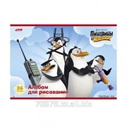 Альбом для рисования Hatber "Пингвины из Мадагаскара", А4, 24 листов, на скобе