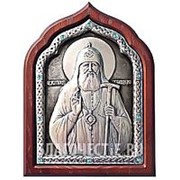 Курская церковная мастерская Тихон, святой Патриарх, именная серебряная икона, стразы фотография