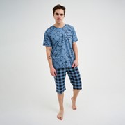 Костюм домашний (футболка, бриджи) мужской, цвет синий, размер 50 фотография