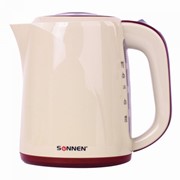 Чайник SONNEN KT-002, 1,7 л, 2200 Вт, закрытый нагревательный элемент, пластик, бежевый/красный, 451711 фото