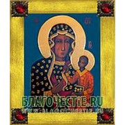 Благовещенская икона Ченстоховская Богородица, копия старой иконы, печать на дереве, золоченая рамка, стразы Высота иконы 18 см Красные стразы фотография