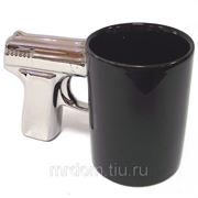 Кружка пистолет черная с посеребренной ручкой 7.5х10 см (815177) фото