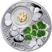 Четырёхлистник клевера - Символ удачи. Серебряная монета в футляре фото
