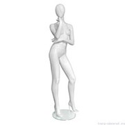 Манекен женский, глянцевый белый, абстрактный, для одежды в полный рост, стоячий прямо, руки согнуты в локтях. MD-Vita Type 05F-01G фото