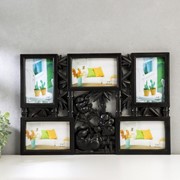 Фоторамка пластик на 5 фото 10х15 см “Панды на бамбуке“ чёрная 32х47 см фото