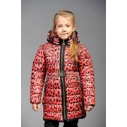 Куртка детская зимняя "Мальвина-зима" Красный леопард 0014 принт\5 , довяз