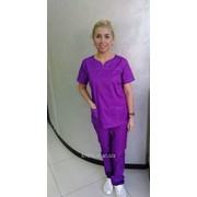 Костюм медицинский женский, бирюзовый и фиолетовые цвета фотография