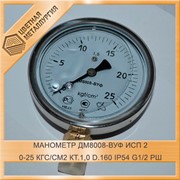 Манометр ДМ8008-ВУф исп 2 0-25 кгс/см2 кт.1,0 d.160 IP54 G1/2 РШ фото