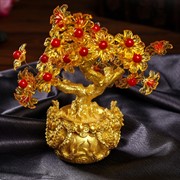 Сувенир бонсай “Цветочное денежное дерево в мешке со львами“ 35 цветов 18х18х7,5 см фотография