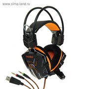 Наушники Smartbuy RUSH COBRA, игровые, микрофон, 3.5 мм + USB, 2.2 м, чёрно-оранжевые фото