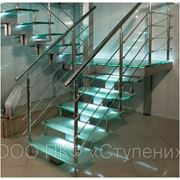 Лестница со ступенями из триплекса с диодной подсветкой фото