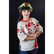 Традиционная женская вышиванка с розами, рукав ¾ 56 фотография