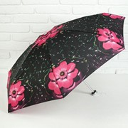 Зонт механический мини 'Цветы', 4 сложения, 7 спиц, R 47 см, цвет чёрный фотография