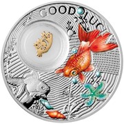 Золотая рыбка - Символ удачи. Серебряная монета в футляре