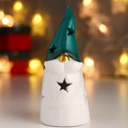 Сувенир керамика свет 'Дедушка Мороз, зелёный колпак, золотой нос, звёзды' 12,5х5,5х5,5 см фото