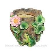 Кашпо декоративное Камень с лягушкой и лотосом, 21*21*18 см фото