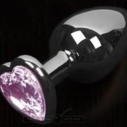 Серая анальная пробка с розовым кристаллом в виде сердечка - 8,5 см. Пикантные штучки Dp11s002m2-1lp фотография
