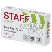 Скрепки STAFF “EVERYDAY“, 28 мм, оцинкованные, 100 шт., в картонной коробке, Россия, 224799 фотография
