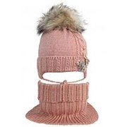 Комплект шапка со снудом Марсель р.48-50, пудра, натуральная опушка арт.NFZ-21005/28 фото