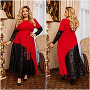 Шикарное вечернее женское платье макси красное с черной пайеткой (3 цвета) ЛБ/-50976 фотография