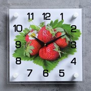 Часы настенные, серия: Кухня, “Клубника“, стекло, 25х25 см, микс фотография