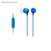 Наушники с микрофоном Sony MDREX15APLI.CE7, вкладыши, в ушной раковине, провод 1.2м, голубые фото