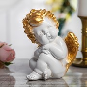 Сувенир “Ангел сидячий“ 17 см, белый с золотом фотография