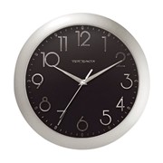 Часы настенные TROYKA 11170182, круг, черные, серебристая рамка, 29х29х3,5 см фотография