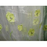 Ткань Органза “Зеленые маки“ фото