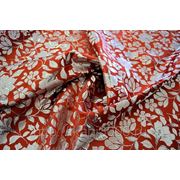 Китайский шелк (костюмный) красный“ Белые цветы “ (ширина 150 см) фото