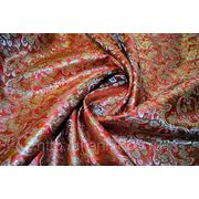 Китайский шелк (костюмный) красный “Мелкие цветы“ (ширина 140 см) фото