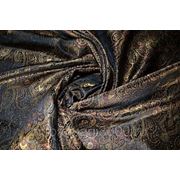 Китайский шелк (костюмный) черный “ Золотой узор“ (ширина 120 см) фотография