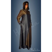 Хиджаб, платье джинсовое комбинированное черный-золото с капюшеном фото