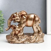 Сувенир полистоун “Бронзовый слон со слонёнком на скале“ 14х10,5х17,5 см фото