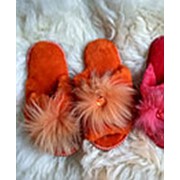 Женские тапочки из меха овчины оранжевые фотография