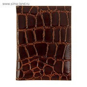 Обложка для паспорта и автодокументов, цвет коричневый крокодил крупный фото