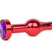 Удлиненная шарикообразная красная анальная втулка с кристаллом фиолетового цвета - 10,3 см. фотография
