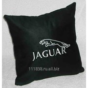 Подушка черная Jaguar вышивка белая фото