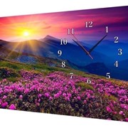 Часы на холсте 25 х 35 см Горные склоны в разноцветных цветах и красочный закат
