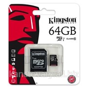 Карта памяти Kingston microSDCХ 64GB Class 10 + SD адаптер фото