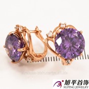 Серьги позолота ''Круглый камень в 4-х держателях на тройном металлическом завитке'',(1,0 см) 624141(3) фото