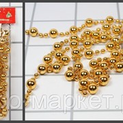 Игрушка елочная бусы, “Шарики“, пластик, золото, d-6мм, L-2.7м фото
