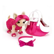 Плюшевая собачка Чихуахуа, в розовом платье и сумочке, с розовым ободком для девочки