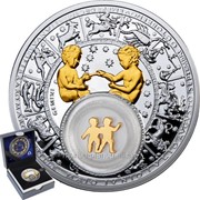 Зодиак. Близнецы - серебряная монета с позолоченным элементом, в футляре фото