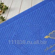 Махровый коврик с именной вышивкой синий фото