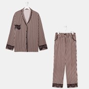 Комплект женский (кофта/брюки) цвет шоколадный, размер 60 фотография