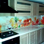Кухонный фартук из стекла (Скинали) с тропическим оформлением фото
