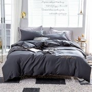 Полутораспальный комплект постельного белья из сатина и жатки “Mency“ С надписью темно-серый фотография