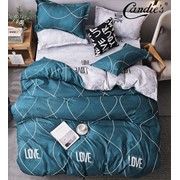 Семейный комплект постельного белья на резинке из поплина “Candie's“ Темно-бирюзовый с волнистыми линиями и фото