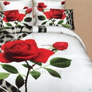 Белоснежное постельное белье с красной розой РС0301 фотография
